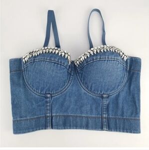 Denim Bustier Top with Silver Fluorescent Accents.